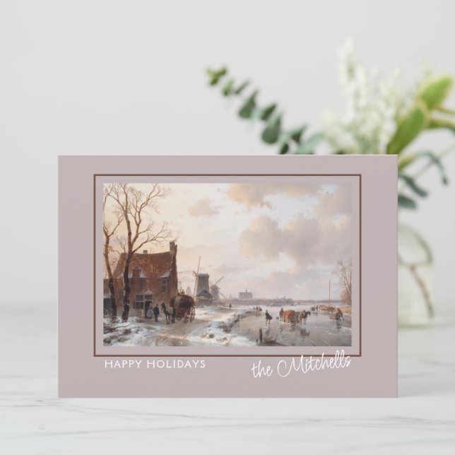 Custom Winter Wonderland Landscape Art Painting Holiday Card (Standing Front)