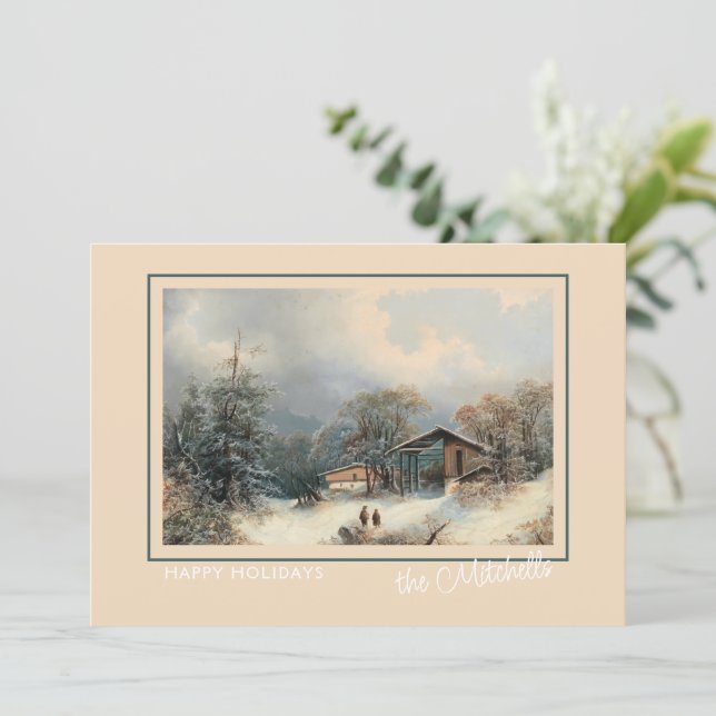 Custom Winter Wonderland Landscape Art Painting Holiday Card (Standing Front)