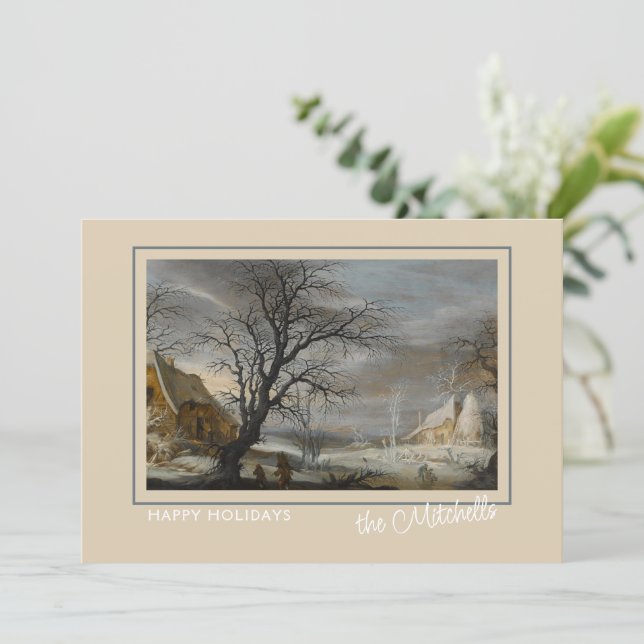 Custom Winter Wonderland Landscape Art Painting Holiday Card (Standing Front)
