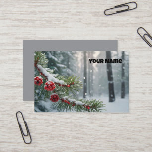 Custom Winter Wonderland Pine & Berries Design Business Card