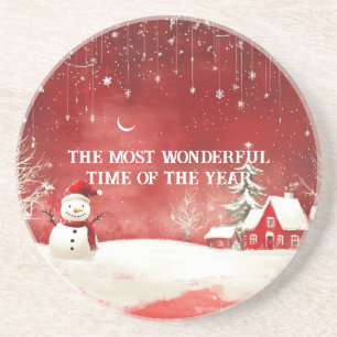 Custom Winter Wonderland Scene Christmas Snowman Coaster