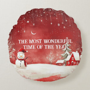 Custom Winter Wonderland Scene Christmas Snowman Round Cushion