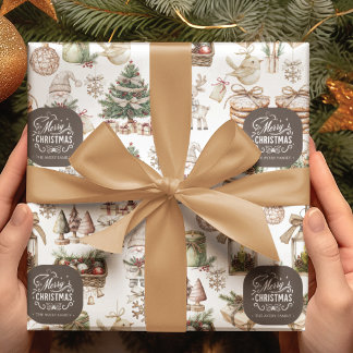 Custom Winter Wonderland with Bird and Ornaments Wrapping Paper