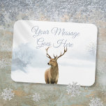 Custom Winter Woodland Stag Christmas Holidays Magnet<br><div class="desc">Personalise your message on this chic holiday magnet featuring a stag deer on a winter scene woodland background. Designed by Thisisnotme©</div>