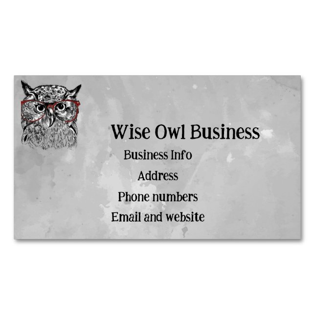 Custom Wise Owl Bird Graphic Art Magnetic Business Card (Front)