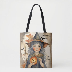 Custom Witch Girl Halloween Candy Tote Bag
