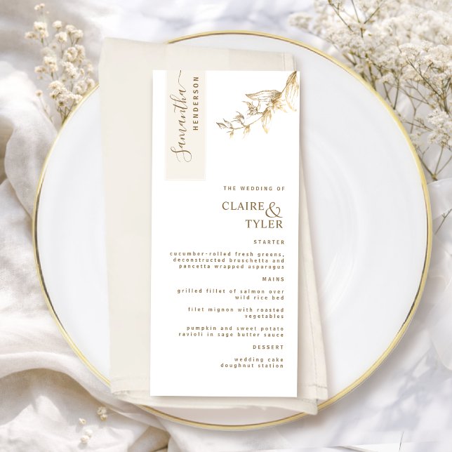 Custom with Guest Name Ivory and Gold Wedding Menu (Creator Uploaded)