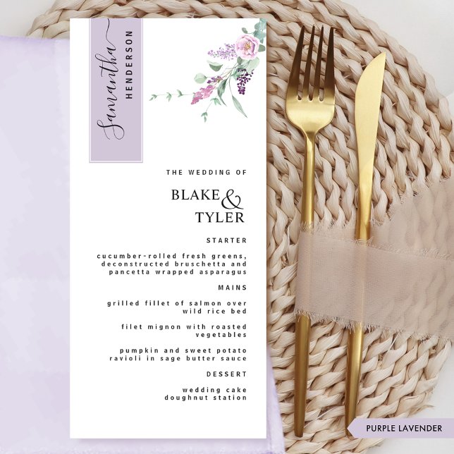 Custom with Guest Name, Lavender Floral Wedding Menu (Creator Uploaded)