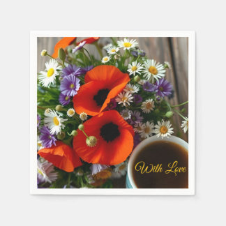 Custom "With Love" Cup of Coffee & Red Poppies Napkin