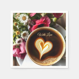 Custom "With Love"  Cup of Coffee & Red Poppies  Napkin
