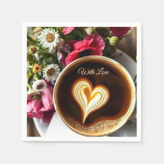 Custom "With Love" Cup of Coffee & Red Poppies Napkin