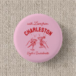 Custom With Love from Destination Bachelorette 3 Cm Round Badge<br><div class="desc">Pin on the fun! This cute custom “With Love From” destination bachelorette button is the perfect party favour and keepsake for your bride tribe getaway.</div>