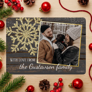 Custom With Love Seasons Greetings Gold Foil Holiday Card
