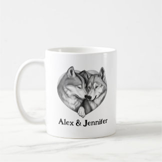 Custom Wolf Couple Names Personalized Coffee Mug