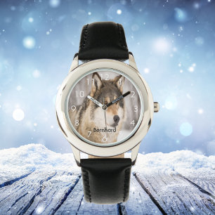 Custom wolf face head wildlife winter forest name watch