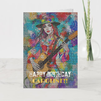 Custom Woman Guitarist Abstract Art Inspirational Foil Greeting Card