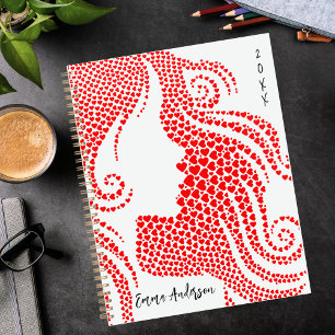 Custom Woman Silhouette in Red Hearts Bon Voyage Planner