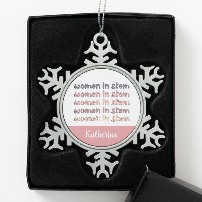 Custom Women in Stem Steminist Gifts Snowflake Pewter Christmas Ornament (Box)
