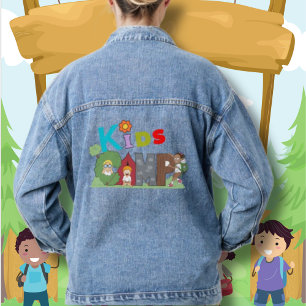 Custom Women's Kids Camping Blue Denim Jean Jacket