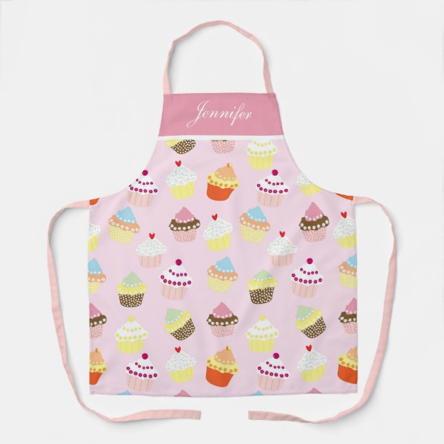 Custom Women's Pink Girly Cupcake Apron (Front)