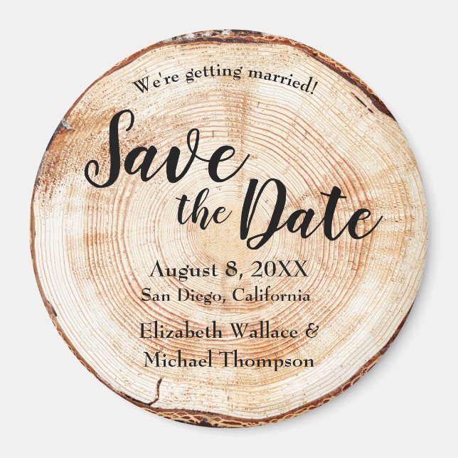 Custom Wood Cut Names Unique Save the date Magnet (Front)