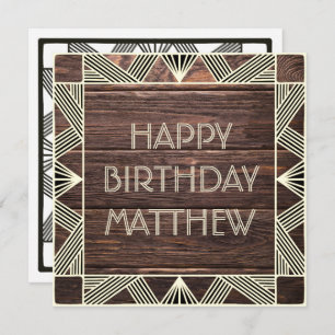 Custom Wood Manly Modern Chic Masculine Birthday Holiday Card