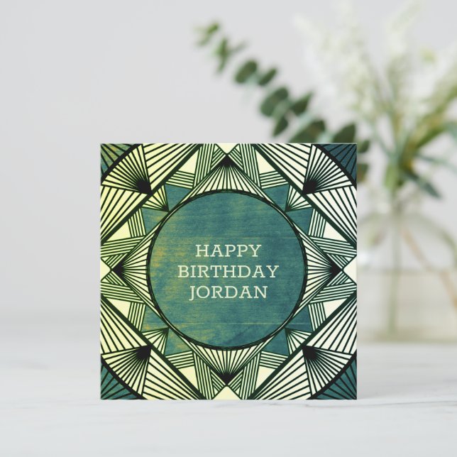 Custom Wood Modern Masculine Green Birthday Card (Standing Front)
