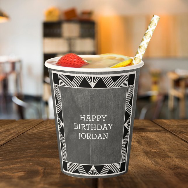 Custom Wood Modern Masculine Grey Birthday Paper Cups (Creator Uploaded)