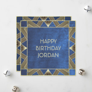 Custom Wood Modern Navy Blue Masculine Birthday Holiday Card