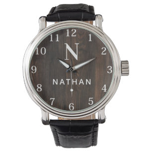 Custom Wood Texture Name Monogram Watch