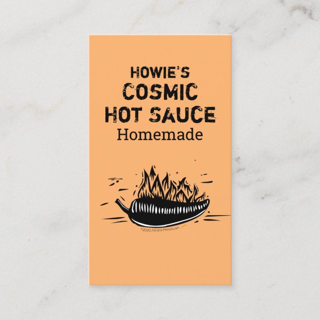 Custom Woodcut Art Chilli Pepper Homemade Hot Sauc Business Card (Front)