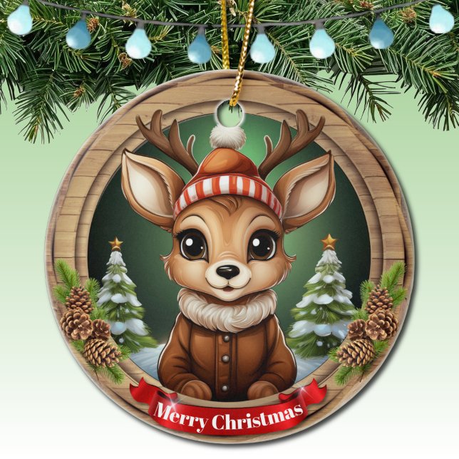 Custom Wooden Framed Deer Holiday Decoration 🦌🎄 (Custom Text Wooden Framed Deer Holiday Decoration. Rustic Vibe Reindeer Personal Name Gift Tag 🦌🎄)