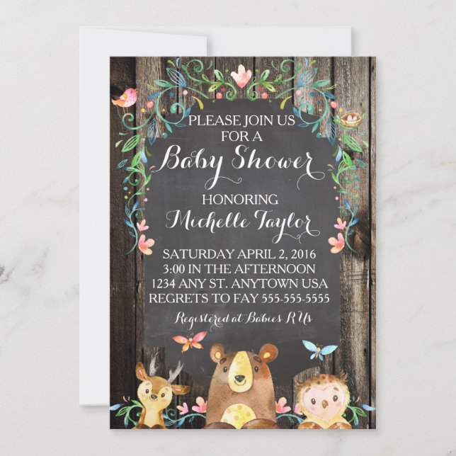 Custom Woodland animals baby shower invitation (Front)