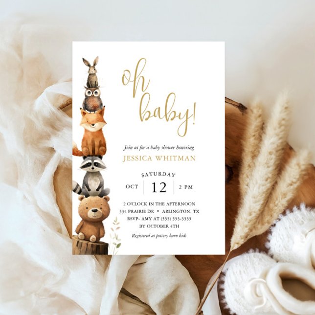 Custom Woodland Animals Cute rustic Baby Shower  Invitation (Creator Uploaded)