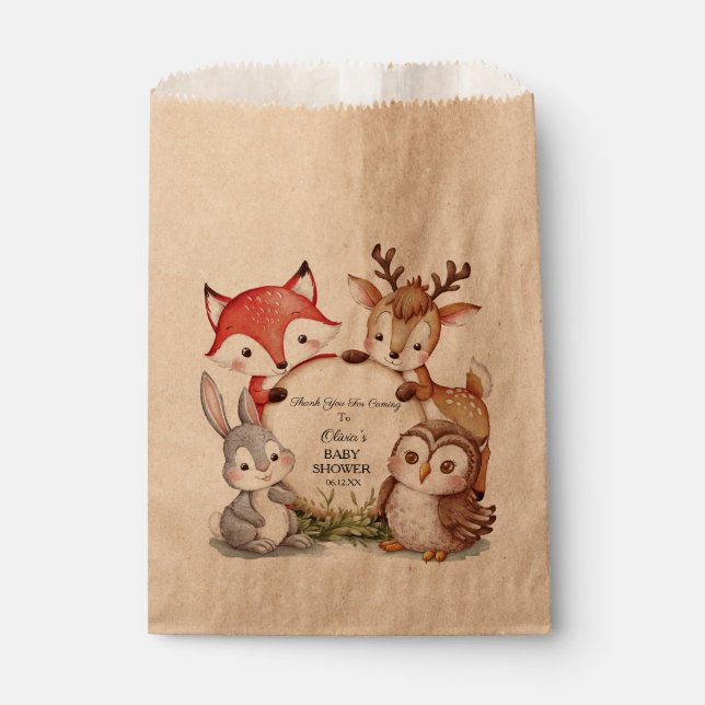 Custom Woodland Baby Shower Cute Animals Favour Bag (Front)
