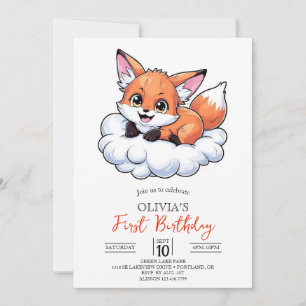 Custom Woodland Digital Fox 1st Birthday Invitation