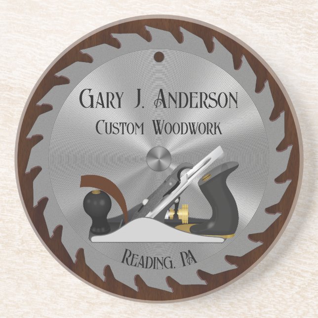 Custom Woodwork Saw Blade Planer Sandstone Coaster (Front)