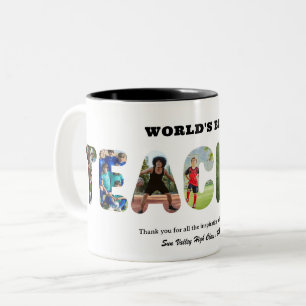 Custom Word Photo Collage World's Best Teacher Two-Tone Coffee Mug
