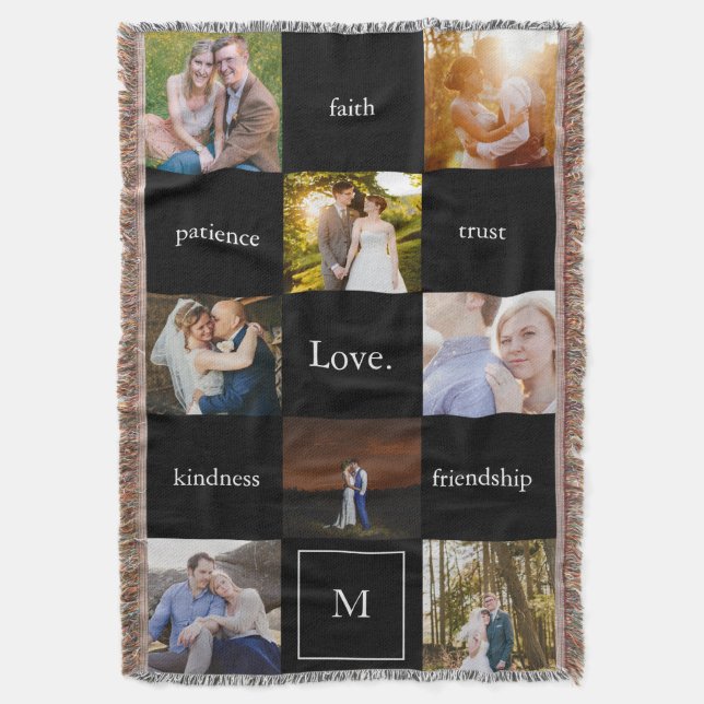 Custom Words Photos Meaningful Gift in Black Throw Blanket (Front Vertical)