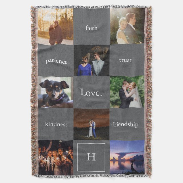 Custom Words & Photos Meaningful Gift in Grey Throw Blanket (Front Vertical)