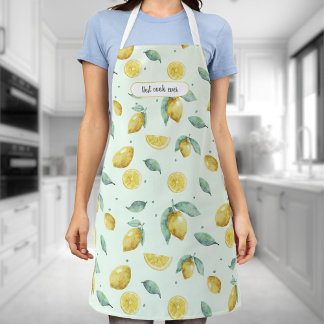 Custom words watercolor lemons apron