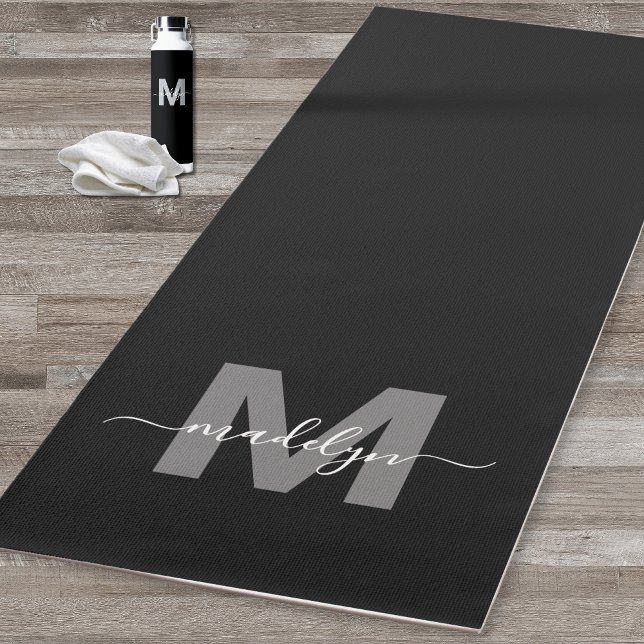 Custom Workout Initial Name Monogram Black Yoga Mat (Custom Workout Initial Name Monogram Black Yoga Mat )