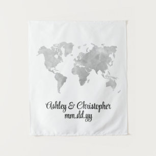 Custom World Map Wedding Photo Booth Welcome Prop Tapestry