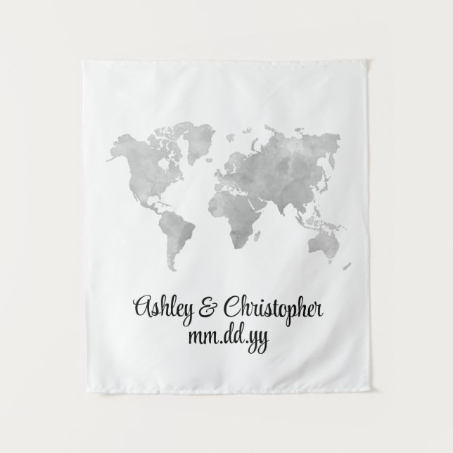 Custom World Map Wedding Photo Booth Welcome Prop Tapestry (Front)