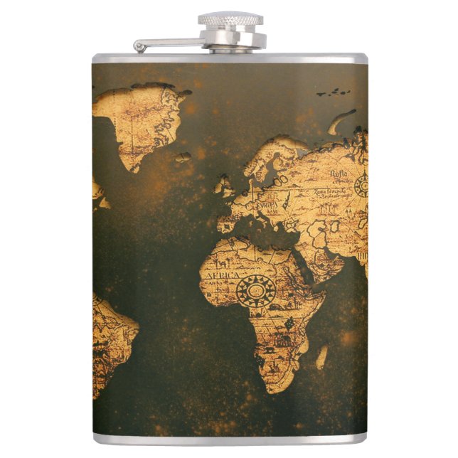 Custom world map Wine Flask (Front)
