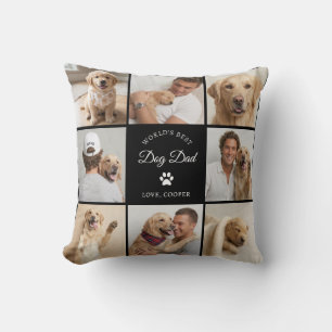 Custom World's Best Dog Dad 8 Photo Grid Pillow