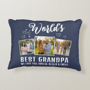 Custom World's Best Grandpa 3 Photo Decorative Cushion
