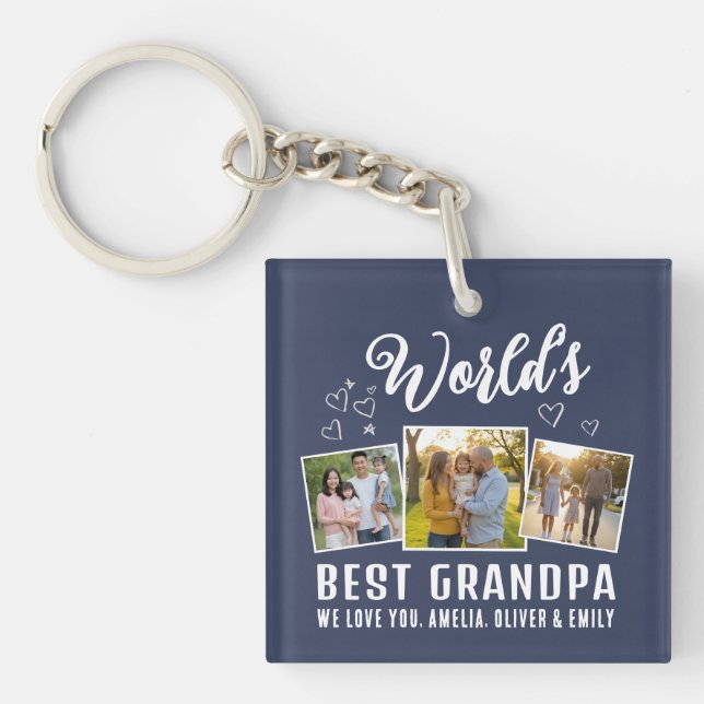 Custom World's Best Grandpa 3 Photo  Key Ring (Front)