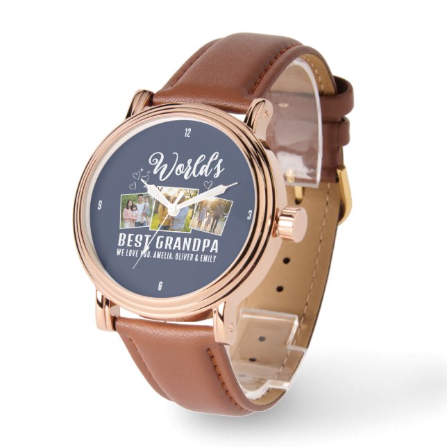 Custom World's Best Grandpa 3 Photo  Watch (Angle)