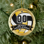 Custom World's Greatest Volleyball Player - Yellow Ceramic Ornament<br><div class="desc">🥇AN ORIGINAL COPYRIGHT ART DESIGN by Donna Siegrist ONLY AVAILABLE ON ZAZZLE! DIY Volleyball Sport Player Christmas Ornament ready for you to personalise. Featured in a orange, black and gold colours ready for you to add your number, year and name and saying if you need to change it. A great...</div>